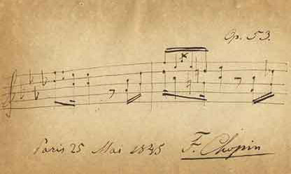 Image: “Autograph Musical Quotation Signed of Frederic Chopin Op.53 Polonaise.”, May 25th, 1845.